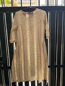 Beige Cotton Kurta with Polka Dots
