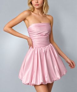 Pink Strapless Bubble Hem Dress