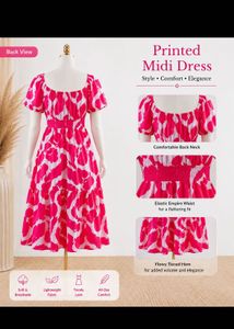 Vibrant Pink &amp; White Patterned Midi Dress