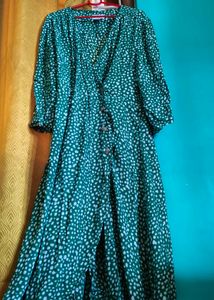 Green Ditsy Print Midi Dress