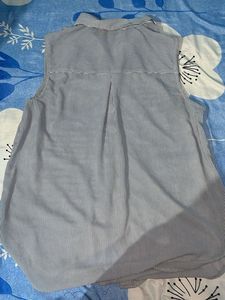 Striped Sleeveless Button-Up Top