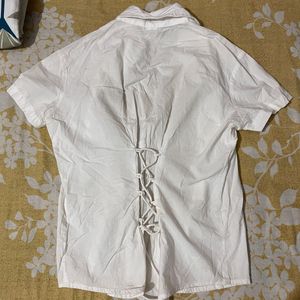 Classic White Short Sleeve Button-Up Top