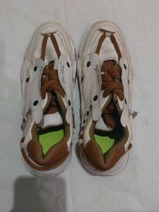 Stylish White & Brown Sneakers