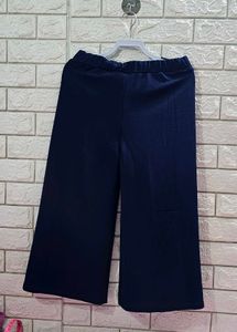 Navy Blue High-Waisted Wide-Leg Pleated Pants