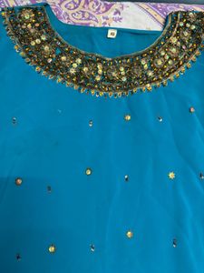 Elegant Teal Embellished Kurti with Churidar