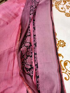 Pink Saree with Striped Border