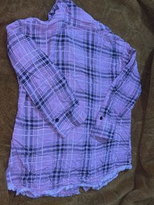 Pink Plaid Frayed Hem Shirt