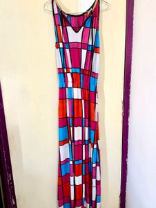 Vibrant Geometric Print Maxi Dress