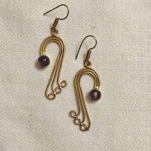Amythest Gold Tone Dangle Earrings