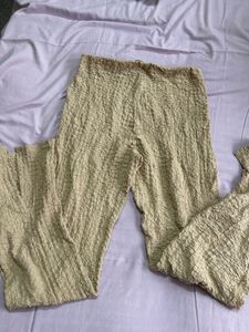 Crinkled Beige Wide Leg Pants
