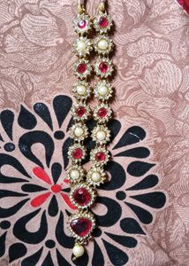 Elegant Red &amp; Pearl Necklace Set