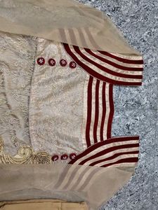 Elegant Beige &amp; Maroon Anarkali
