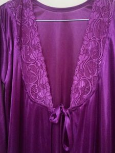 Purple Satin Robe with Lace &amp; inner dress