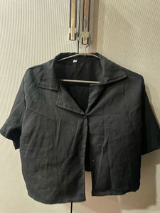 Stylish Black Cropped Button-Up Shirt