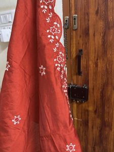 Orange Embroidered Kurta set with dupatta
