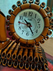 Bamboo Desk Organizer with Clock New