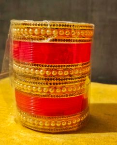 Red &amp; Gold Pearl Bridal Chura