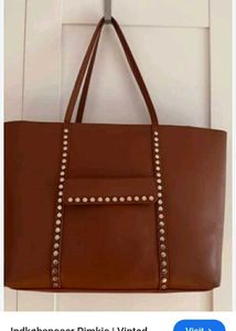 Stylish Brown Leather Tote Bag with Studs