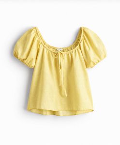 H&M Premium Selection Puff- Sleeved Linen Blouse