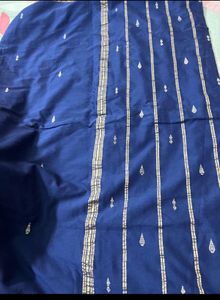 Blue &amp; Gold Indian pure cotton Saree