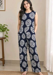 Stylish Navy Jumpsuit with White Print
