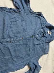 Denim Cold Shoulder Shirt Dress