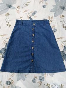 Denim Button-Front Skirt