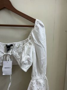 White Broderie Anglaise Tie-Front Crop Top