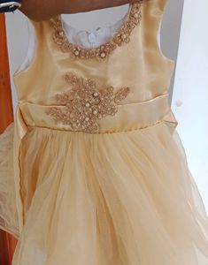 Beautiful Golden Colour Satin Net Frock🥰🥰