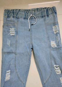 Distressed Light Wash Denim Pants