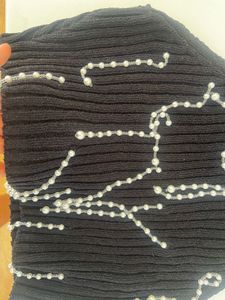 Black Knit Top with Pearl Embellishments