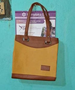 Stylish Yellow &amp; Brown Handbag