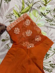 Beautiful Orange Embroidered Saree