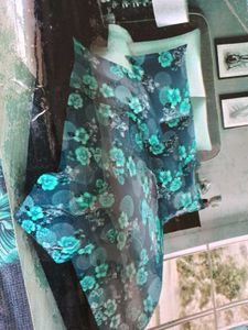 Beautiful Teal Floral Saree