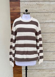 Unisex Brown & White Striped Knit Sweater