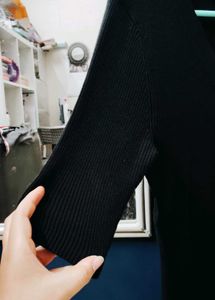 Black V-Neck Button Detail Knit Top