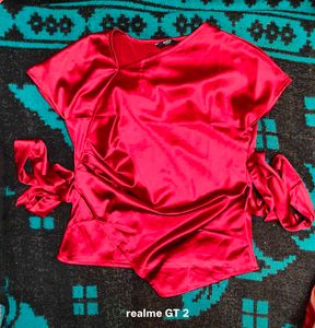 Shein Cute Asymmetrical Neck Tie-Up Extended Sleev