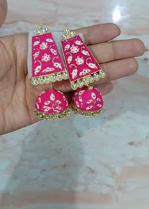 Stunning Pink Jhumka Earrings