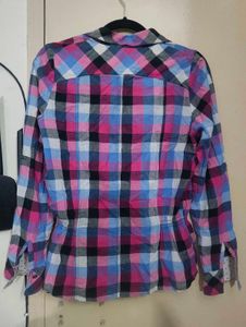 Pink &amp; Blue Plaid Flannel Shirt