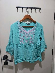 Teal Embroidered Kurta Top