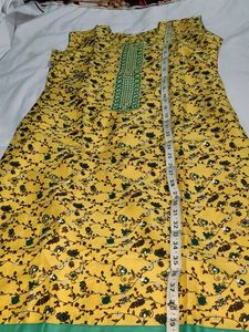 Yellow Kurta with Green Print