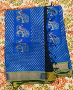 Vibrant Blue Peacock Silk Saree