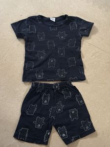 Cute Bear Print T-Shirt & Shorts Set