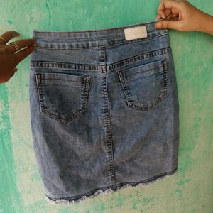Light Wash Denim Button-Up Mini Skirt
