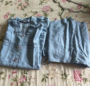 Airport Look Light Blue Denim Co-ord Set