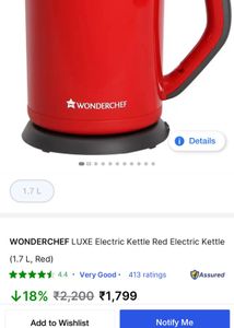 Wonderchef Kettle Unused 1.7 Litre