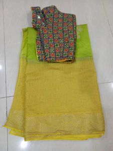 Vibrant Saree with Embroidered Blouse