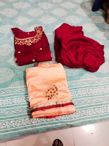 Maroon Kurta Set with Peach Dupatta