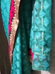 GentlyUsed BeautifulCyanEmbroidered Saree+Blouse