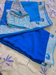 Royal Blue Designer Saree with Ready-Made Stitched